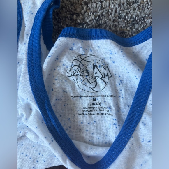 Men’s preloved space jam looney tunes Tank Top - White with Blue Trim medium - Picture 3 of 4